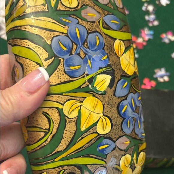 Vintage Kashmir Lacquered Paper Mache Floral Jewelry Trinket Keepsake Box - Picture 5 of 5